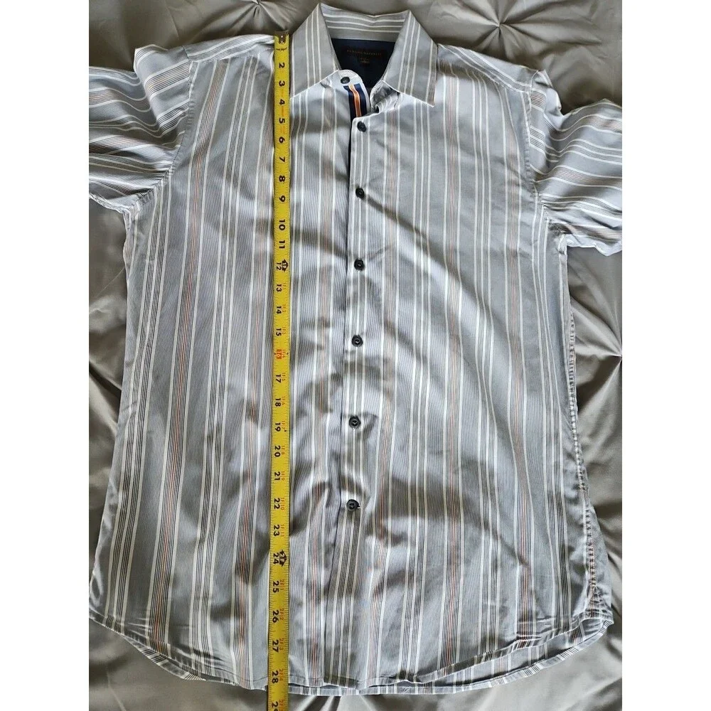 Banana Republic Mens Small 14-14 1/2 Button Front L/S White Blue Stripe Orange